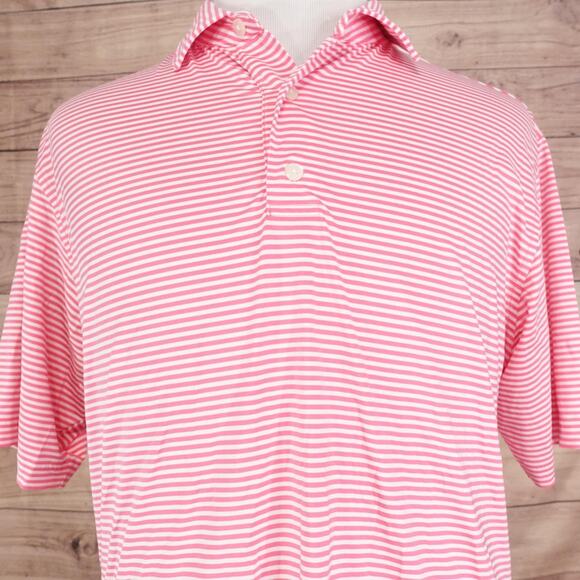 FJ FootJoy Polo Shirt Mens Large Pink White Striped Golf Performance Stretch - Picture 1 of 8